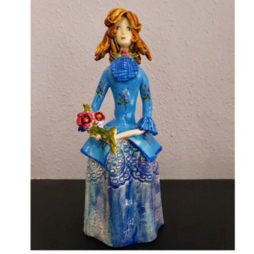 Lucien Neuquelman Petite Blonde Pottery Lady in Blue Figurine Vtg MCM Paris
